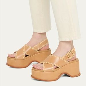 New in Box Loeffler Randall Mae Honey natural Platform leather sandal